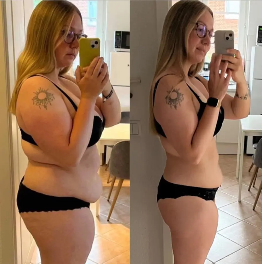 Vorher nachher Bild der erfolgreichen Transformation einer Kundin aus dem Coaching