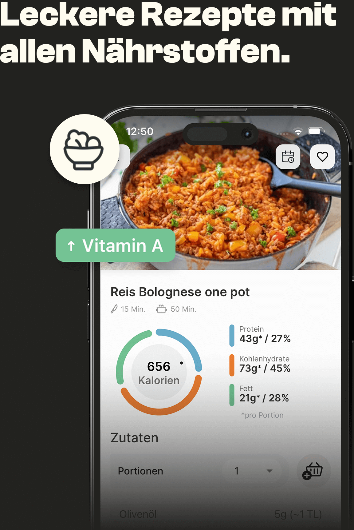 Abbildung der Coaching App von Jasmin. Es wird das Nährstofftracking hervorgehoben.